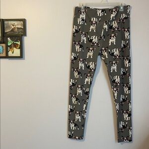 Lularoe French Bulldog With Pink Glasses Gray Leggings size Tall & Curvy